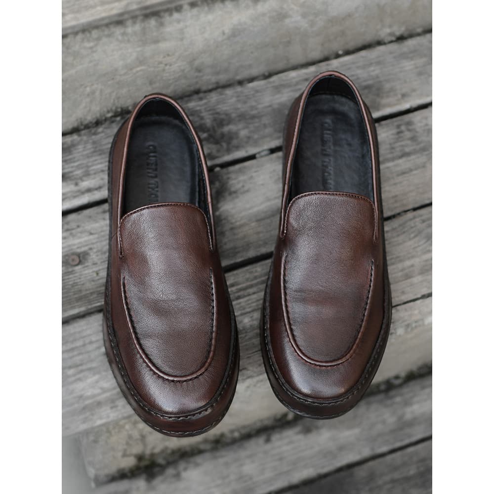 Retro sapatos de pele de carneiro masculino couro genuíno baixo-Top sapatos de couro casuais capa pé mocassins respiráve