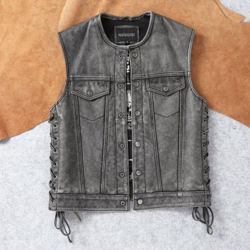 Nova Harley primeira camada de couro Retro angustiado jaqueta de couro genuíno filho do caos sem mangas ciclismo cintura