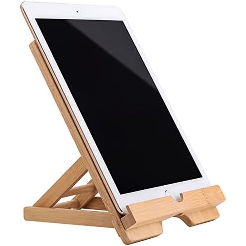 Suporte De Telefone De Bambu Dobrável Ajustável Com Furo Carregável Para Mesa