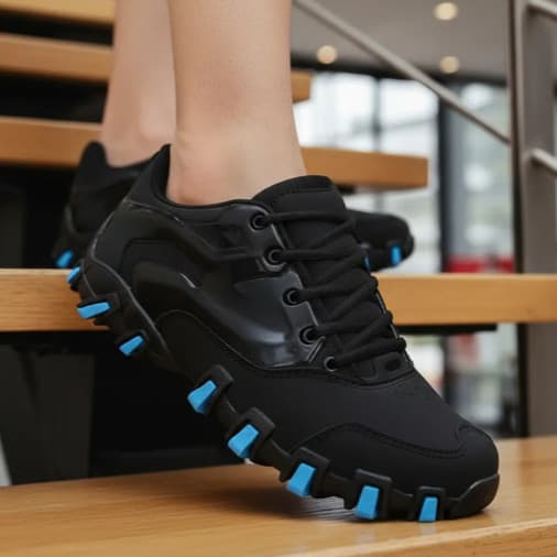 Tênis Preto confortável detalhes em Azul / Verde / Vermelho / Branco 38 à 43