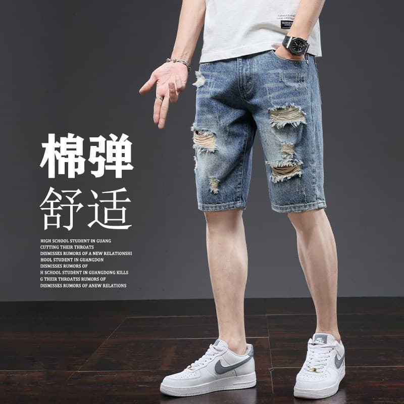 Shorts jeans rasgados masculinos 2026 verão estilo fino Street Wear calças de cinco pontos Casual Slim-fit calças retas