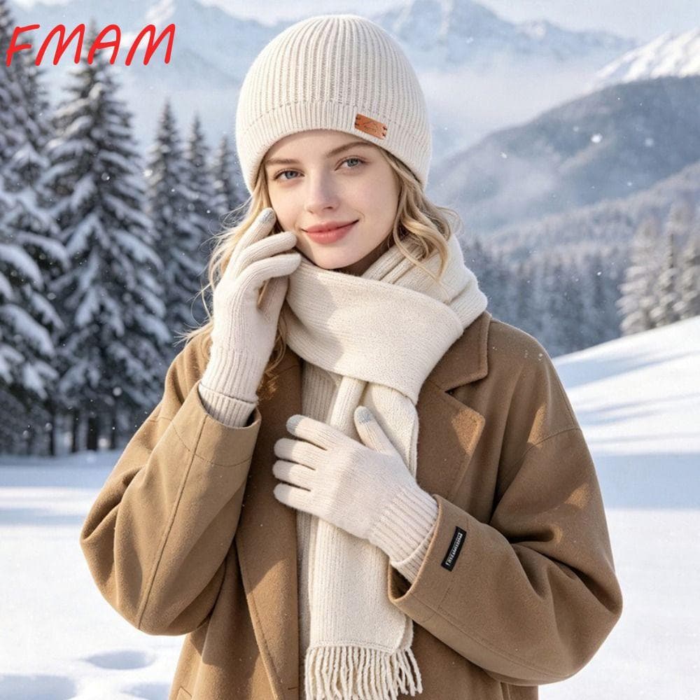Conjunto De Luvas De Cachecol FMAM , Antiderrapantes , Gorro De Malha Com Longo , Design De Proteção De Pescoço