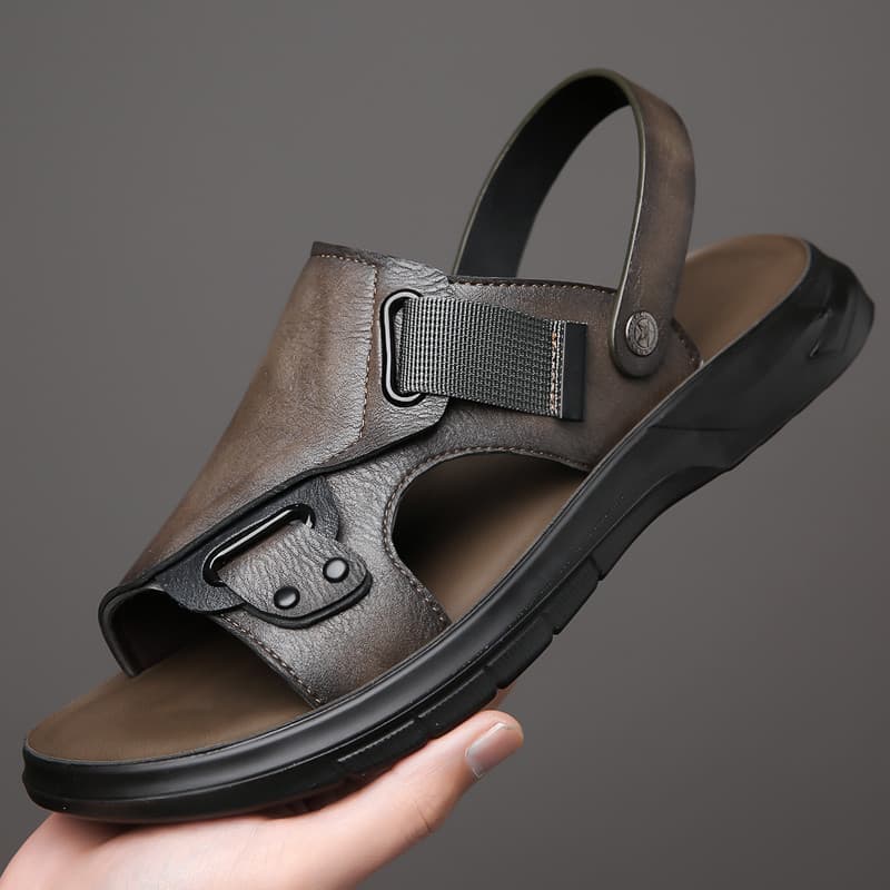 Sandálias masculinas verão 2024 novo estilo couro genuíno sola macia antiderrapante sapatos de praia Casual dupla utiliz