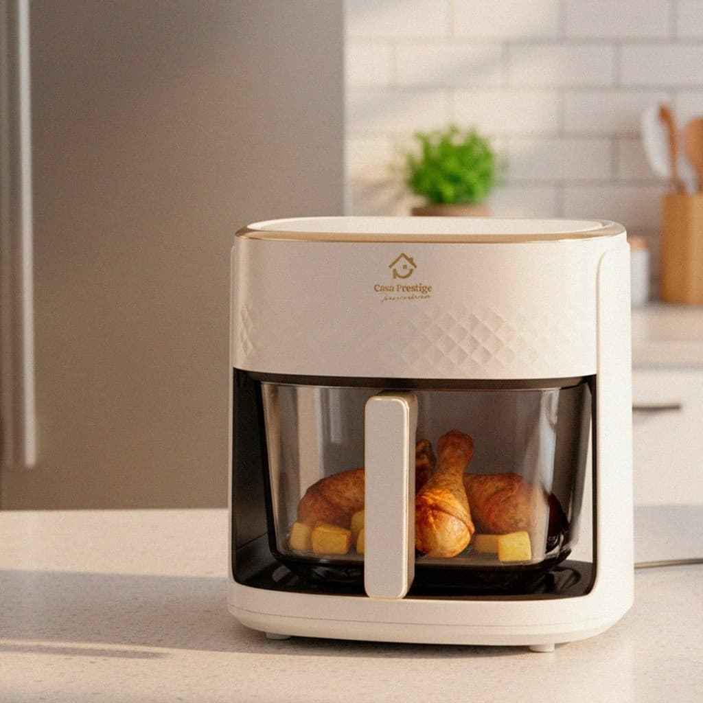Forno Elétrico Saudavel Fritadeira Sem Óleo Visor em Vidro Branca e Rose Gold 4,5L Clean Com Brinde