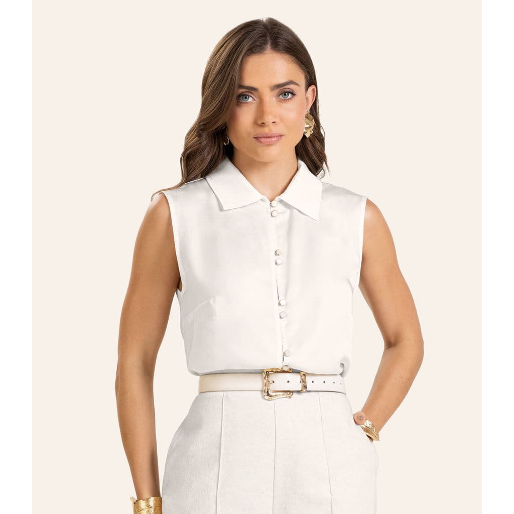 Camisa Gola Polo Viscose Khyara Feminina Endless Bege