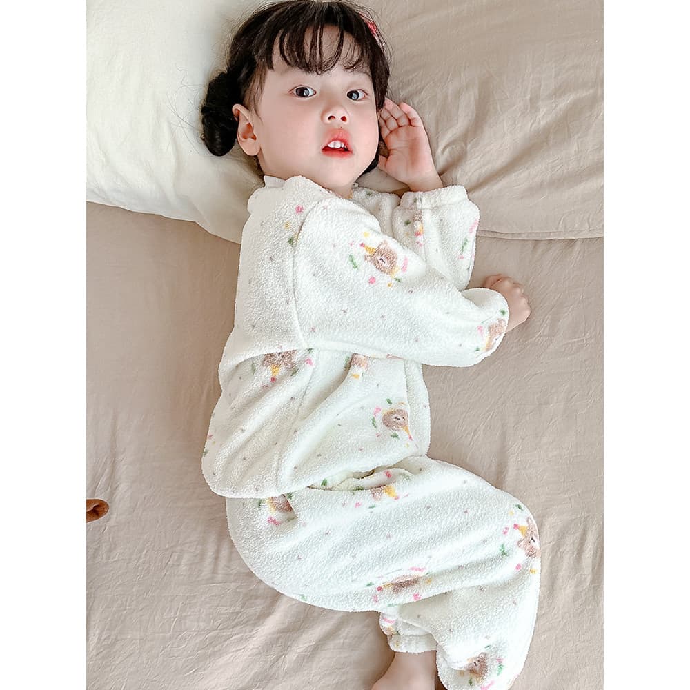 Conjunto de pijamas para meninas de lã de neve inverno bebê Coral velo Loungewear mais lã flanela infantil quente lã fin