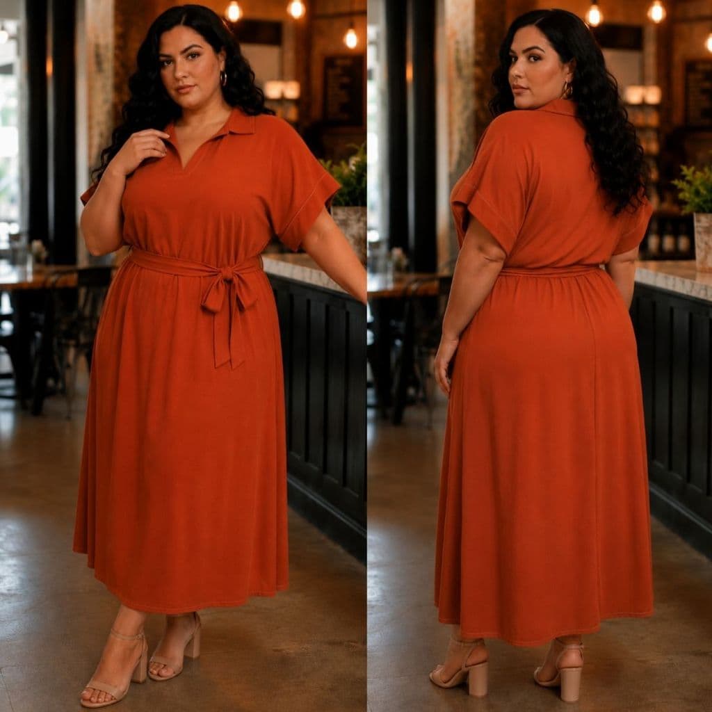 Vestido Feminino Midi Plus Size Chemise Com Faixa Gola V Moda Evangélica Casual Social