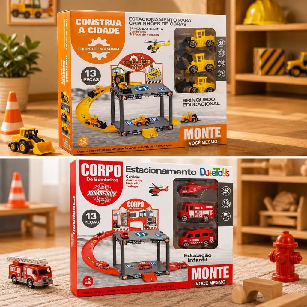 Pista Carrinho Infantil Montável Engenharia Construção Veículos Brinquedo Criativo Educativo Obras