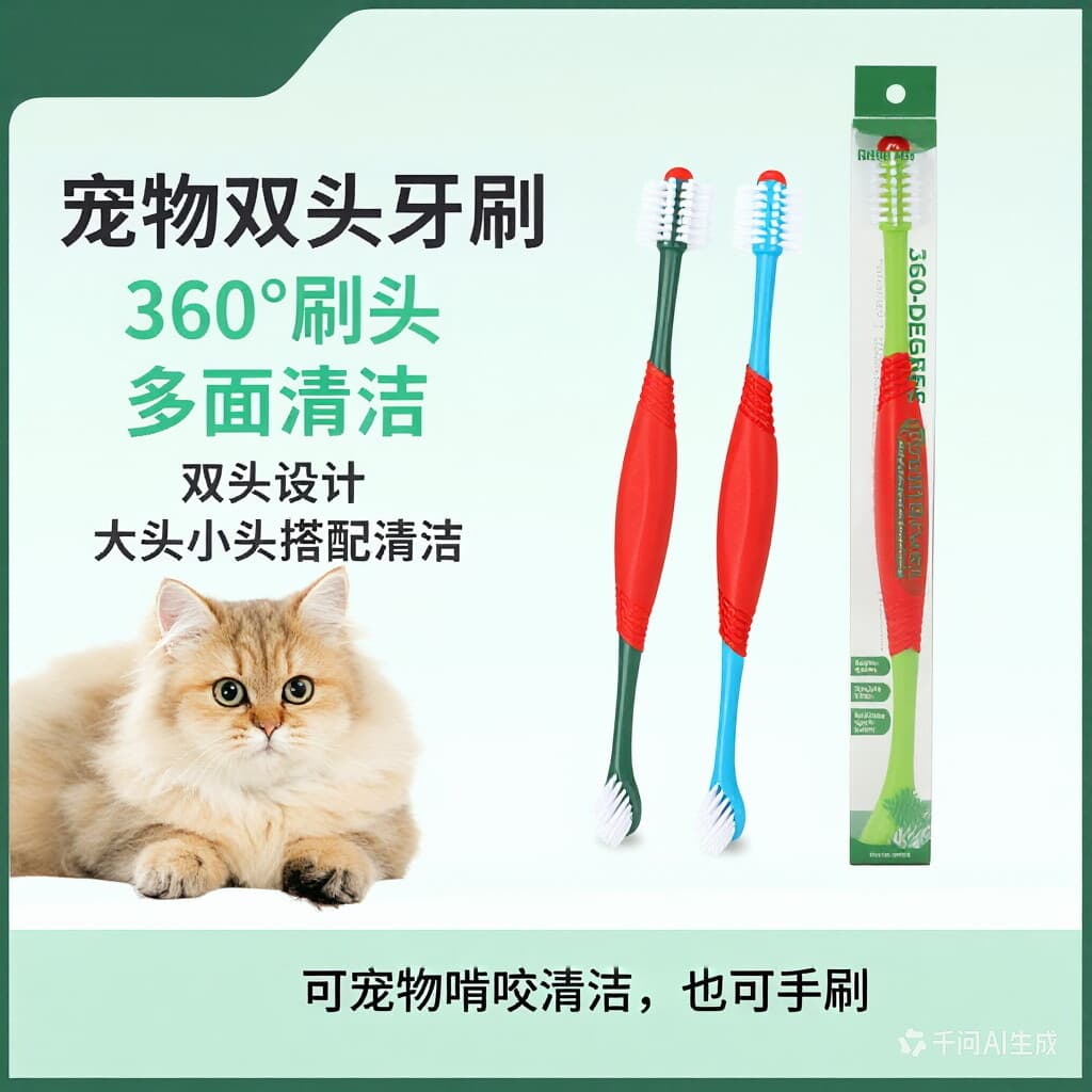 Gato mordendo escova de dentes para animais de estimação dupla cabeça cão limpeza Oral escova de dentes gato 360 escova