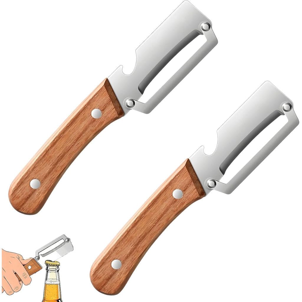 Conjunto de 2 Descascadores Multifuncionais para Vegetais, Descascador de Cozinha 2 em 1 com Abridor de Garrafas, Cabo d