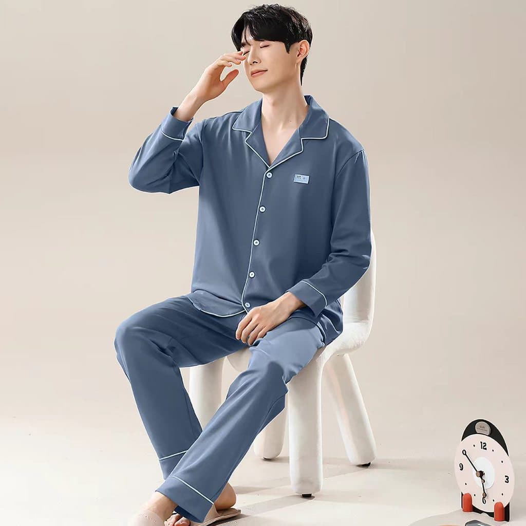 Pijamas masculinos primavera outono puro algodão de manga comprida outono algodão fino Cardigan masculino tamanho grande