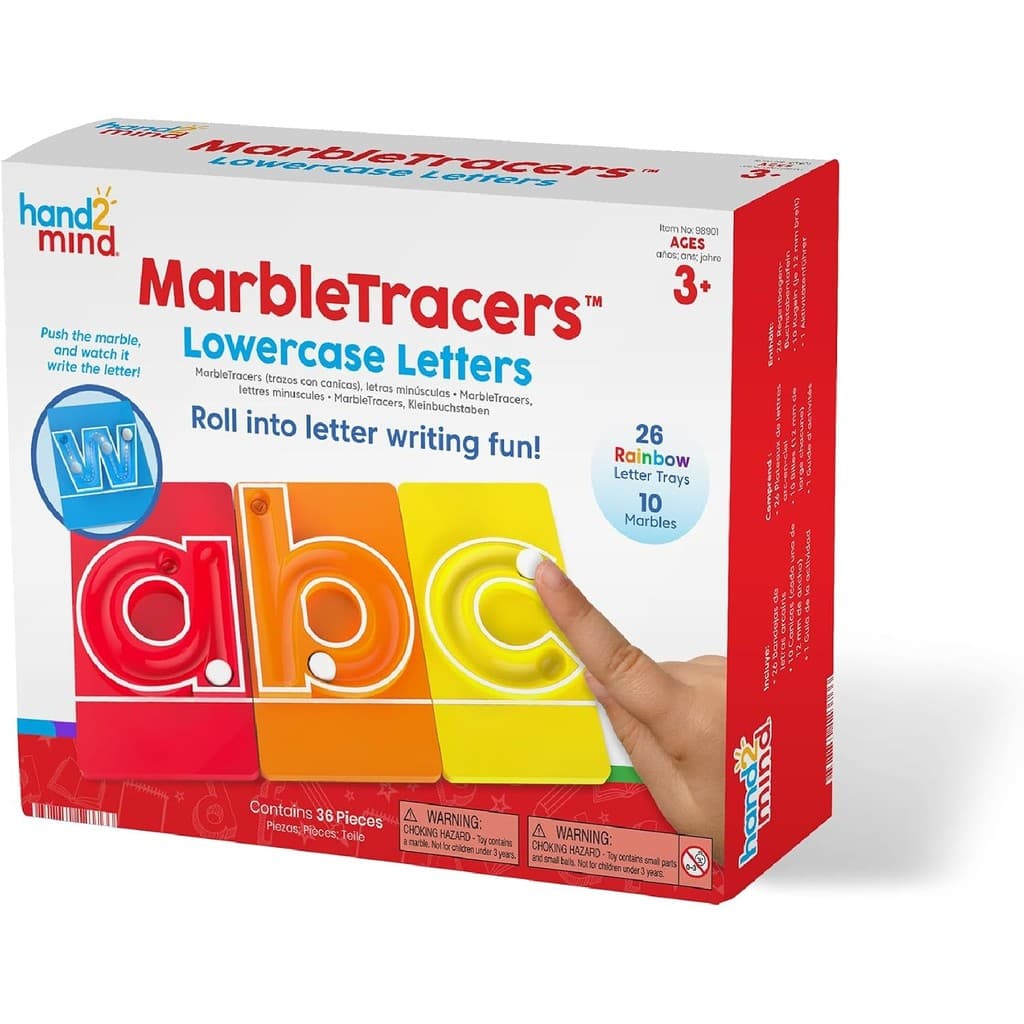 MarbleTracers-Letras Minúsculas , Bandejas De Rastreamento De 24 , 10 Mármores , Atividades De Aprendizagem Pré-Escolar