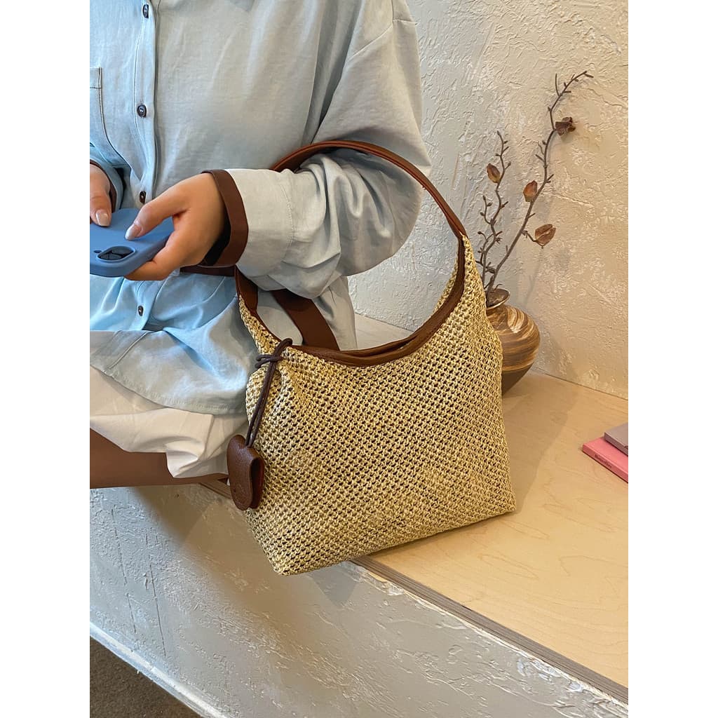 Bolsa Tote de palha feminina 2026 novo estilo verão Popular praia férias bolsa de ombro grande capacidade Commuter tecid