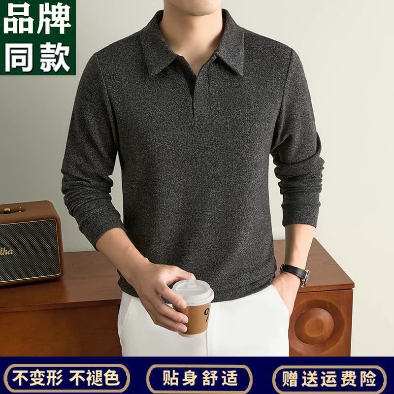 Outono inverno novo estilo masculino de manga comprida camiseta polo de lapela de meia-idade não-ferro Casual pai usar s