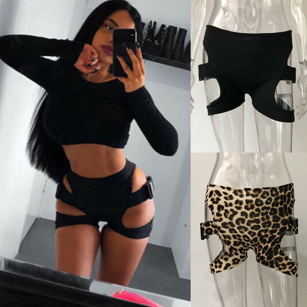 Moda Cintura Média Oco Ajuste Shorts Femininos