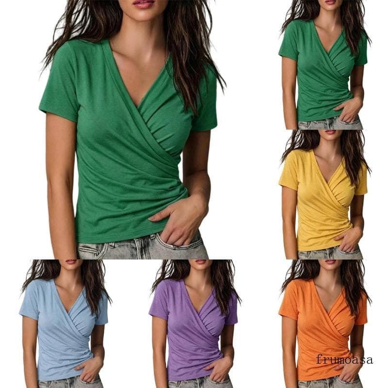 Fru Curta Para Decote V, Roupas Trabalho Casuais Leves E Modernas