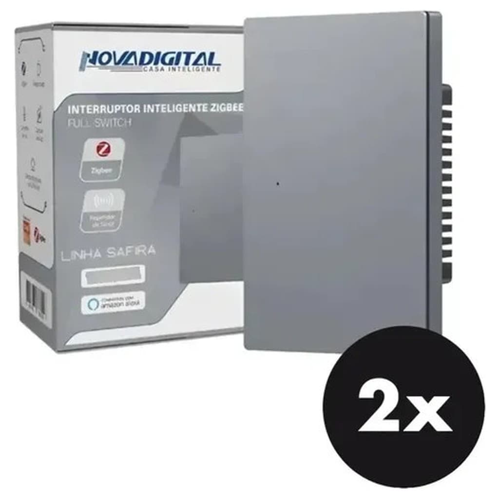 Kit 2 Interruptor Inteligente Nova Digital Safira SA-1 Zigbee 3.0 Vidro Temperado Alexa Google Home Tuya SmartLife