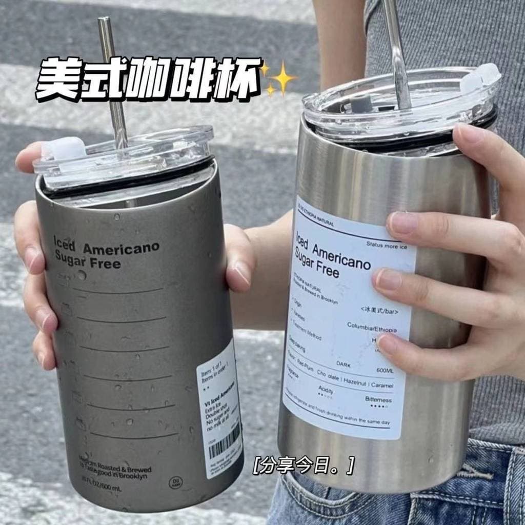 Xícara de café gelado americano ins verão de alto valor dupla camada de aço inoxidável estilo Industrial simples nicho b