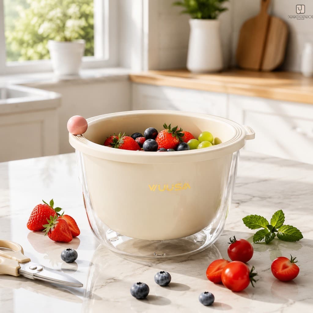 Copo Escorredor De Frutas PP De Camada Dupla Portátil Cesta De Lavagem De Vegetais Tigela De Salada Para Cozinha Escritó