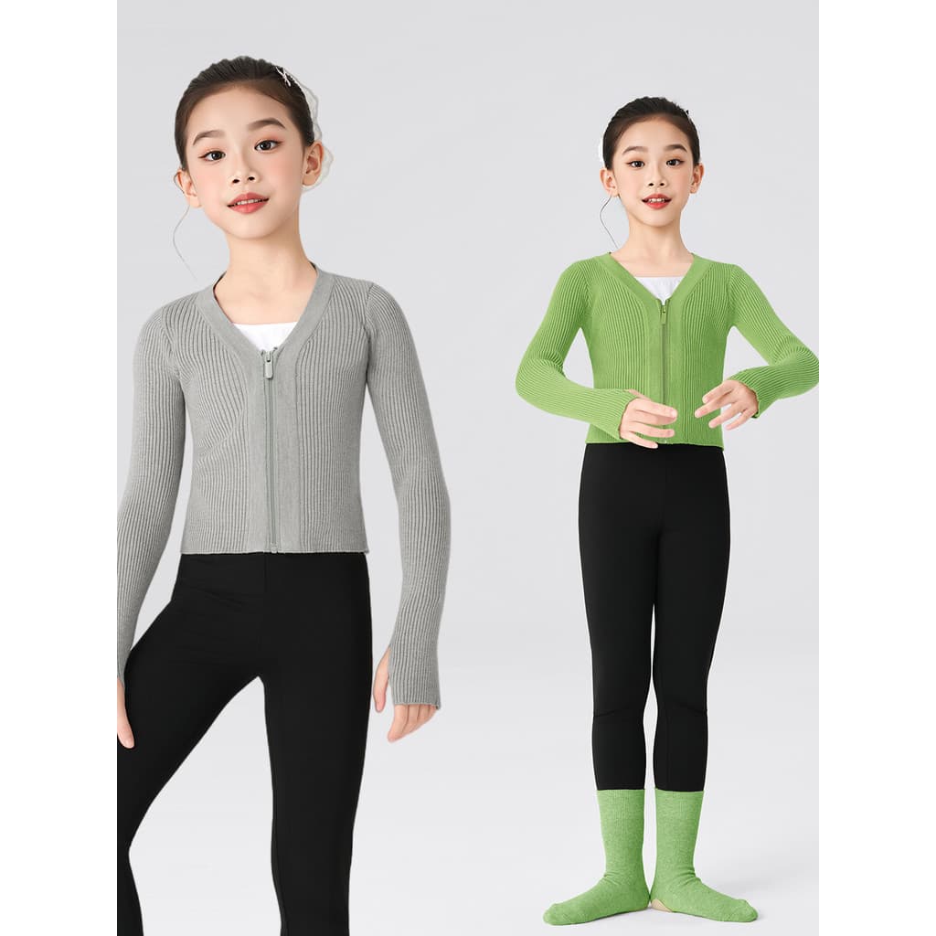 Terno de dança camisola crianças mulheres zíper Cardigan jaqueta de malha meninas Ballet dança manga comprida prática te