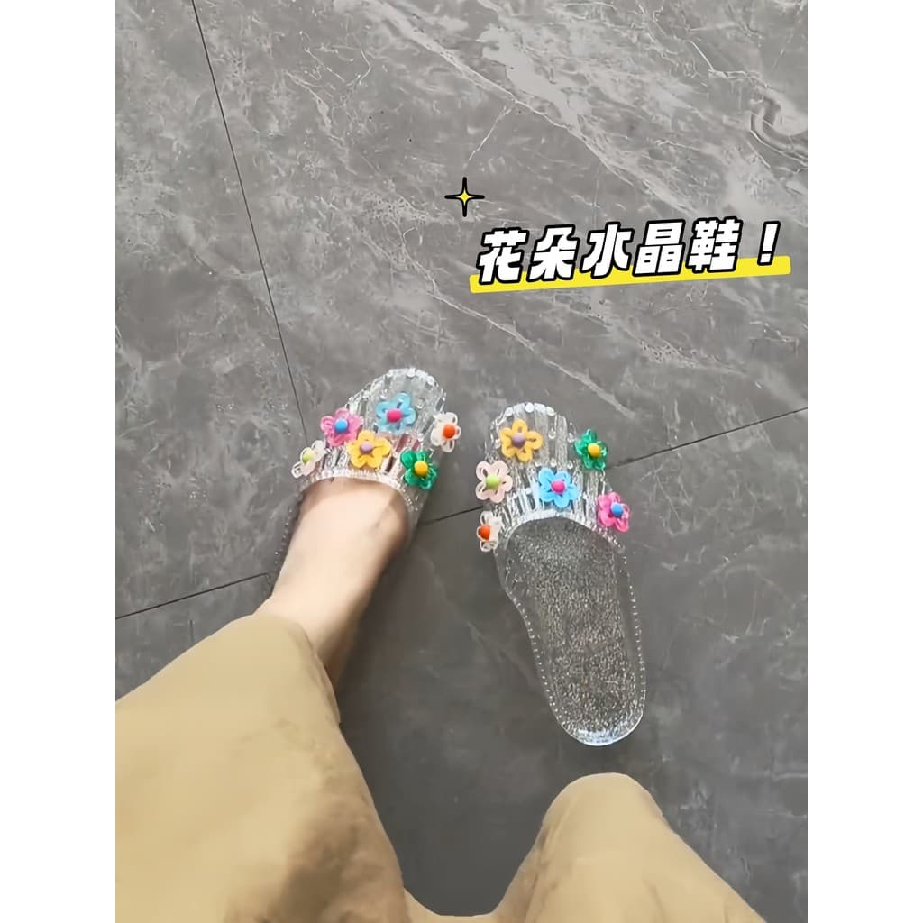 Flor chinelos de cristal feminino antiderrapante desodorante transparente geléia sapatos verão sandálias ao ar livre sol
