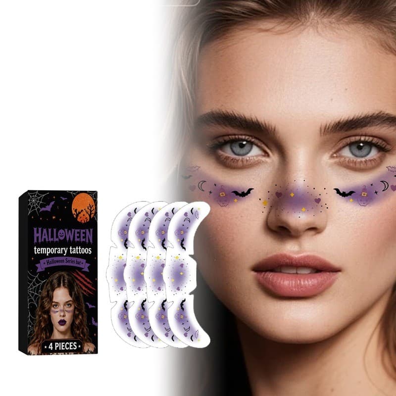 Adesivos de tatuagem de Halloween em estoque pronto (Bat) Cor resistente à fricção de alta definição Atmosfera de férias