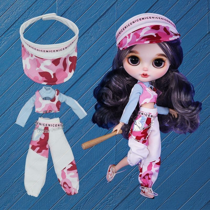 ICY DBS Pequenas Roupas Ragdoll Rosa Camuflagem Calças de Beisebol Terno Casual 19 Articulações ob24 Roupas de Bebê