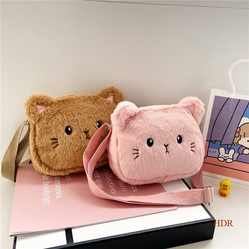 HOULDFR Bolsas De Pelúcia Para Bebês Gatos De Desenho Animado Macia Crianças Ombro Mão Moedas