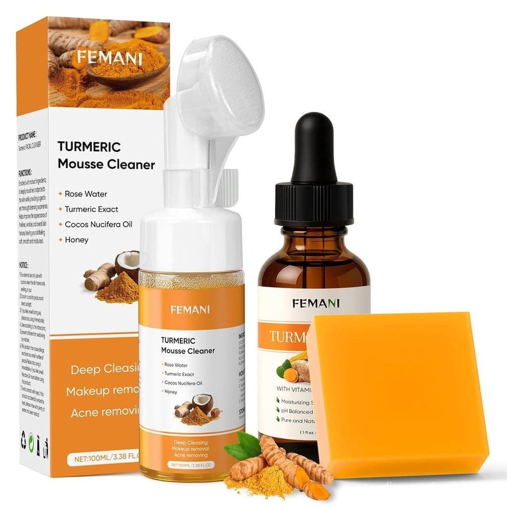 Conjunto de limpeza facial com cúrcuma, limpador facial com cúrcuma, sabonete e óleo para rosto e corpo, Adequate YFXK
