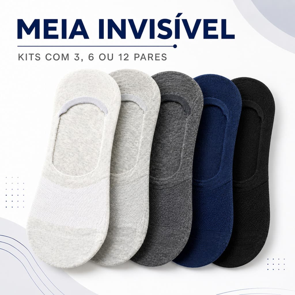 Kit Pares de Meia Sapatilha Soquete Invisível com Silicone Masculino