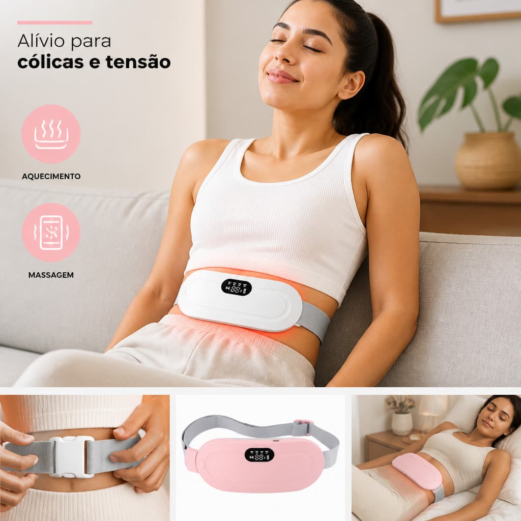 Cinta Compressa Térmica Massageadora Abdominal Para Cólica Menstrual 3 Níveis Aquecimento Massagem