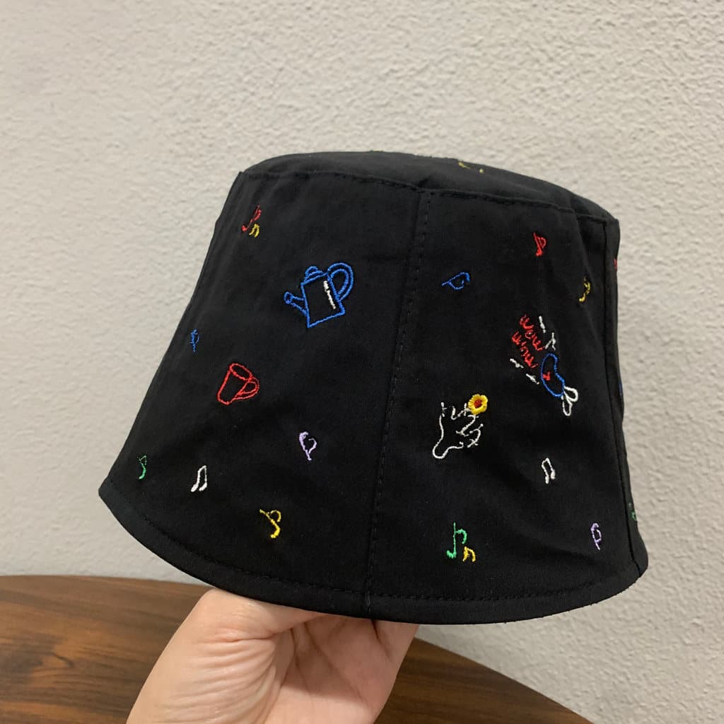 Verão novo estilo nota bordado balde chapéu verão fino bacia chapéu feminino chapéu de sol feminino versão coreana All-M