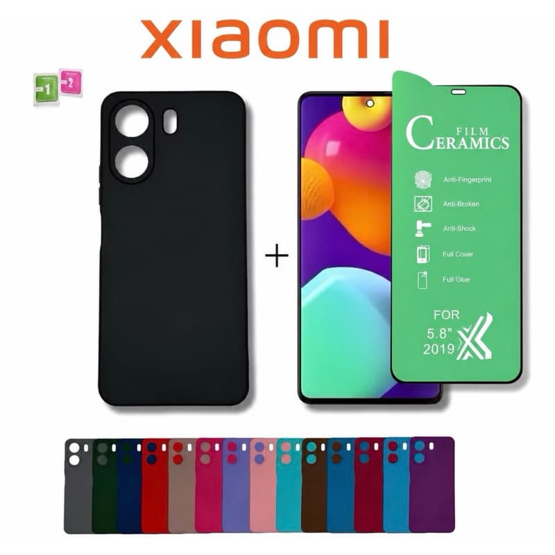 kit Capa Veludo + Película Cerâmica Xiaomi Note 13 4G/ Redmi 13C/ Note 14 4G/ Note 15/ Note 15C/ Poco X7/ Poco X7Pro