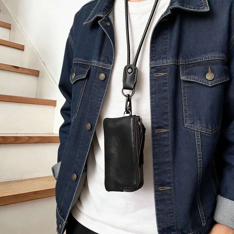 Luz de luxo Casual estilo simples Mini bolsa de moedas Halter pescoço Design portátil titular do cartão vem com chaveiro
