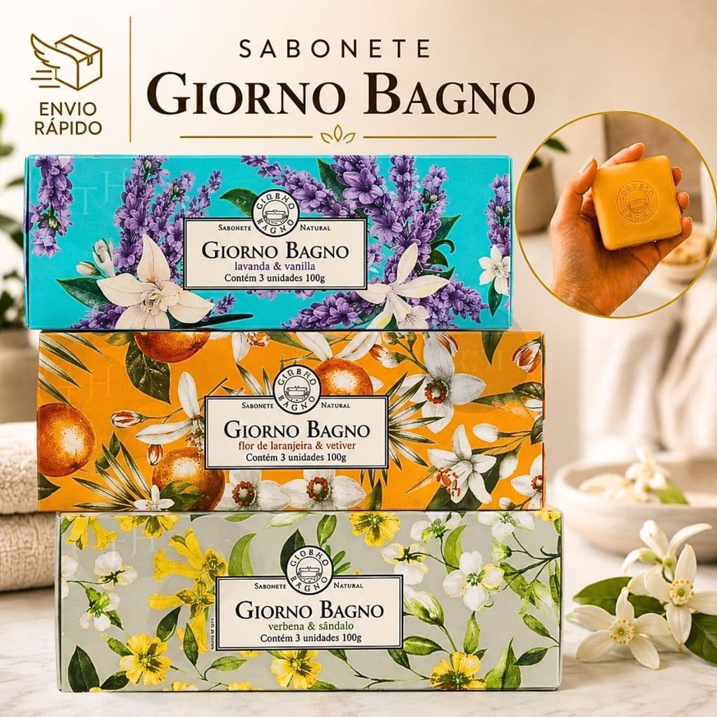 Kit 3 Sabonetes Giorno Bagno Laranjeira Lavanda Verbena 100Gr Cada - Presenteável Alta Perfumação