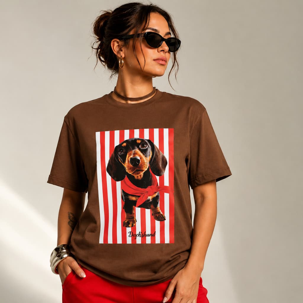 Camiseta Feminina Estampada Cachorro Salsicha Dachshund Algodão Premium Fio 30.1 Estampa Dog Lover Moda Casual Blogueira