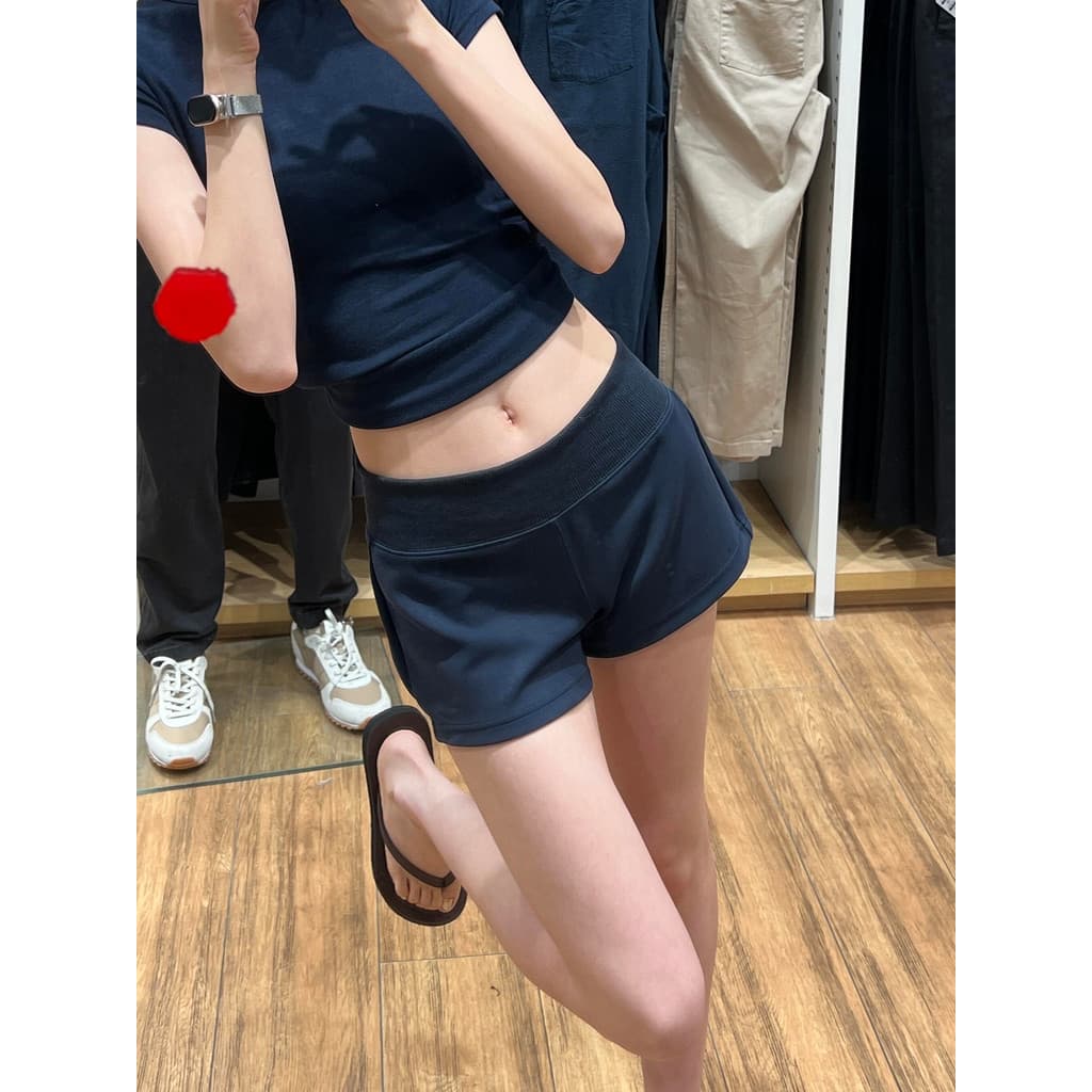 Americano azul marinho esportes Shorts feminino verão fino cintura baixa mais magro olhar pequeno exterior usar a linha