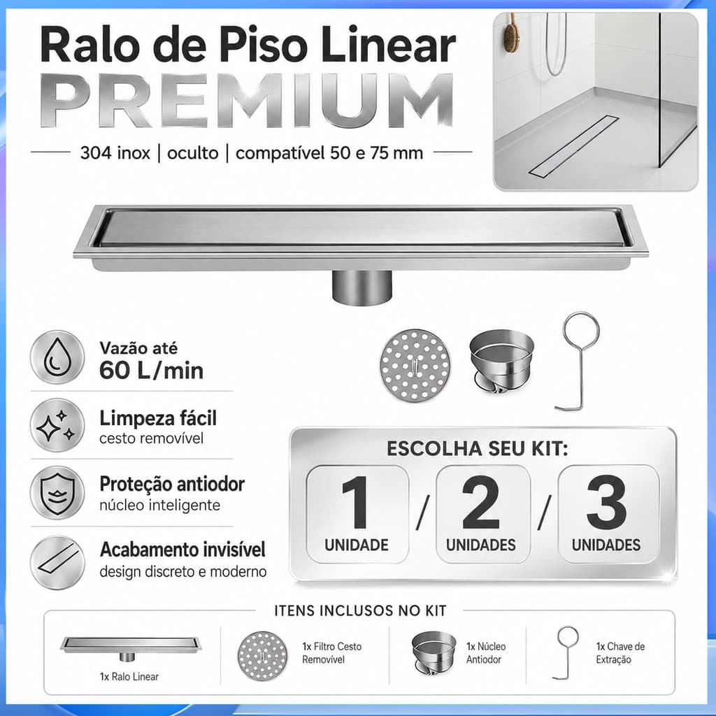 Dreno de piso longo de aço inoxidável 304 Desodorante de banheiro Dreno de piso Linear