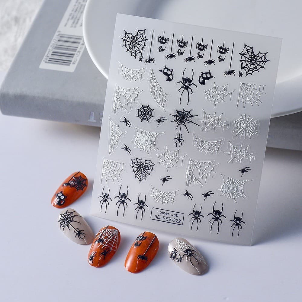 FEVER Novo Estilo Adesivos de Unhas Preto Branco Teia de Aranha Manicure Adesivos 5D Adesivo Peça de Unha Jóias 322