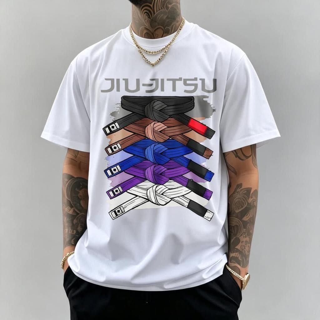 Camiseta Masculina Estampada, Camiseta Masculina, Tema Faixas de Jiu-Jitsu e Artes Marciais, Uso Casual e Treino, Presen