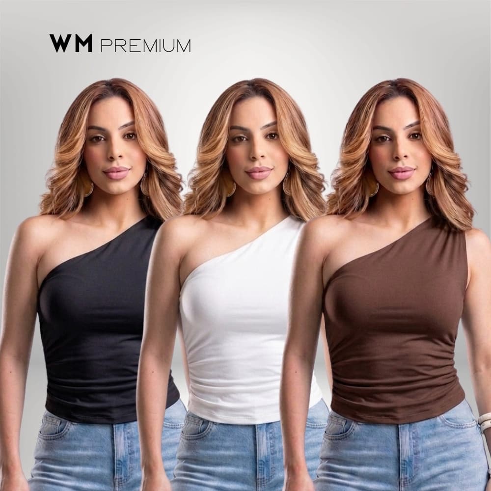 Kit 3 Blusa Assimétrica Ombro Mula Manga Casual Elegante Gringa Moda Verão
