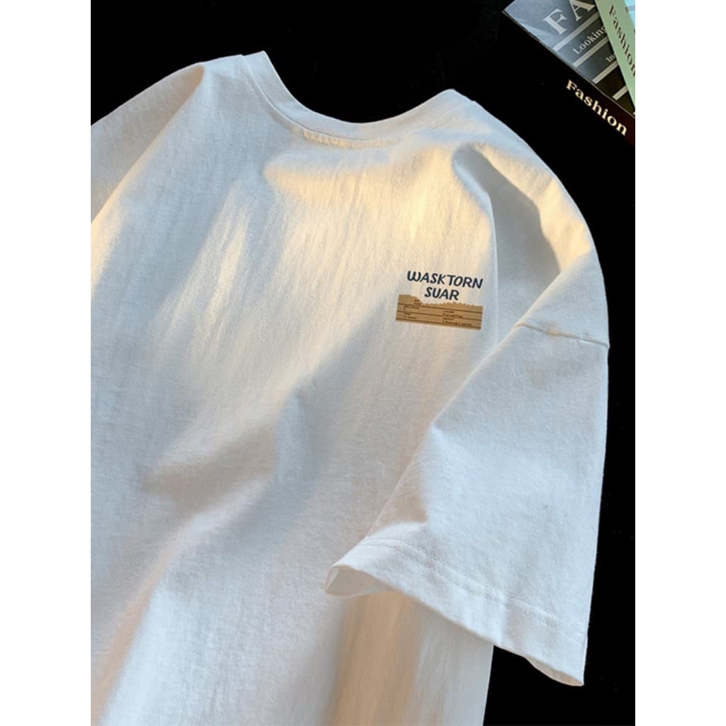 Camiseta branca de manga curta meninos 2025 novo estilo verão Street Wear na moda All-Match solto algodão pesado meia ma