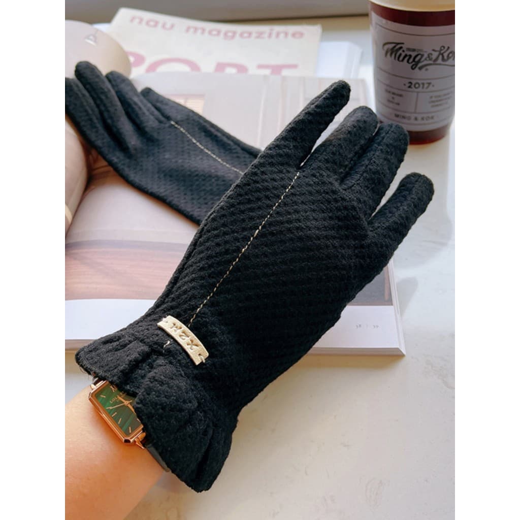 Muito elegante temperamento francês romântico primavera outono inverno quente tela de toque luvas cinza All-Match mais m