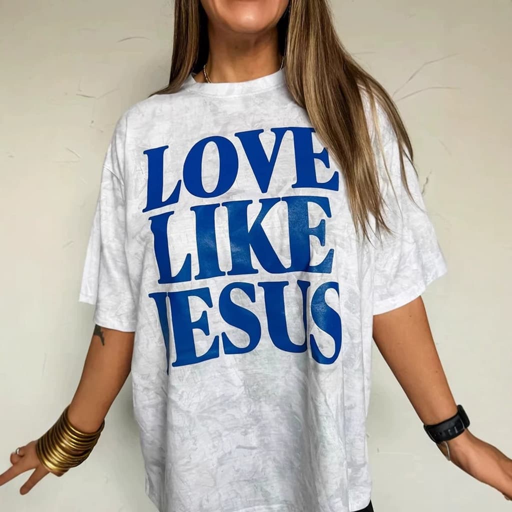 2026 verão novo estilo em torno do pescoço camiseta feminina europeu americano Casual All-Match carta impressão overszie