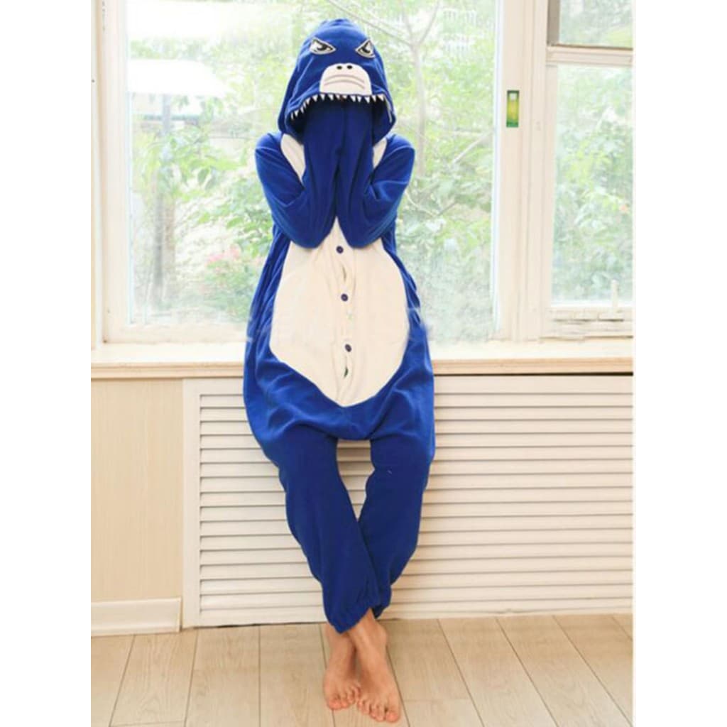 Pijama de tubarão dos desenhos animados macacão das mulheres dos homens Anime bonito adulto traje casal Plus Size engros