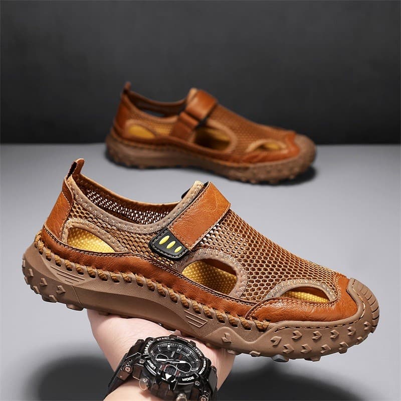 Sandálias masculinas verão novo estilo exterior usar sola grossa Anti-deslizamento buraco sapatos oco respirável rio-Up