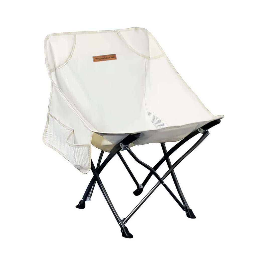 Cadeira Dobrável Camping Pesca Premium Bege 140kg - Leve Portátil com Bolso