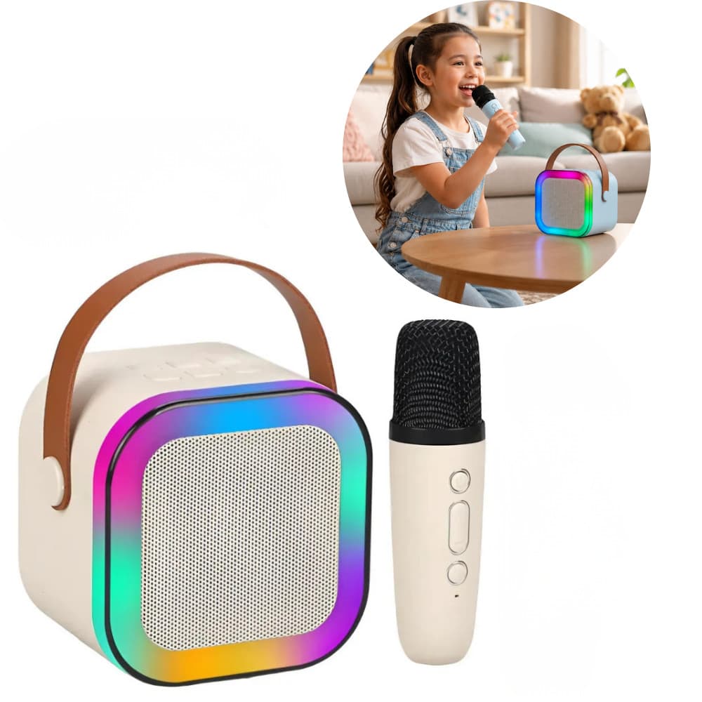 Karaokê Bluetooth Infantil Caixa Som Microfones Recarregável Sem Fio
