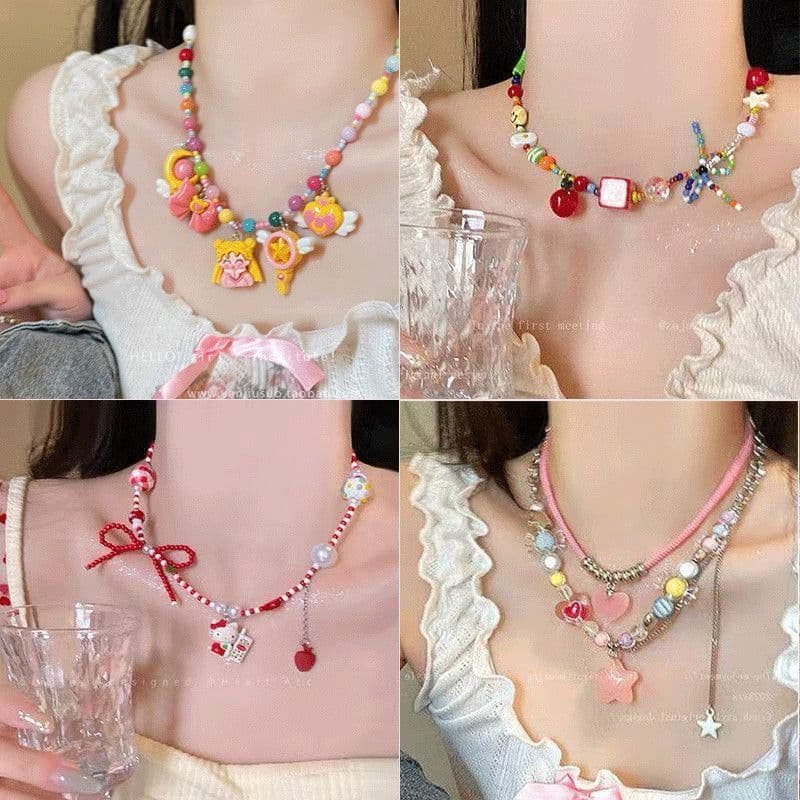 Pronto estoque arco-íris verão colorido dopamina frisado doces colar feminino doce legal clavícula corrente colar 902