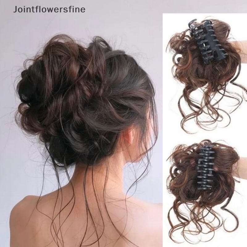 JTFF Coque De Cabelo Sintético Bagunçado Encaracolado Emocionante Clipe Elástico Peças Falso Para Mulheres Grampos FI